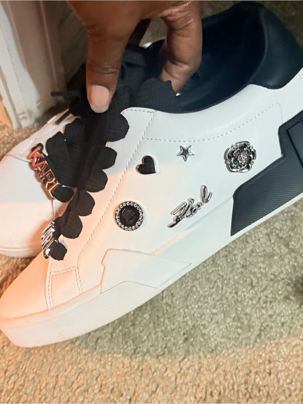 Karl Lagerfeld White Sneakers with Black Accents and Logo Hardware
